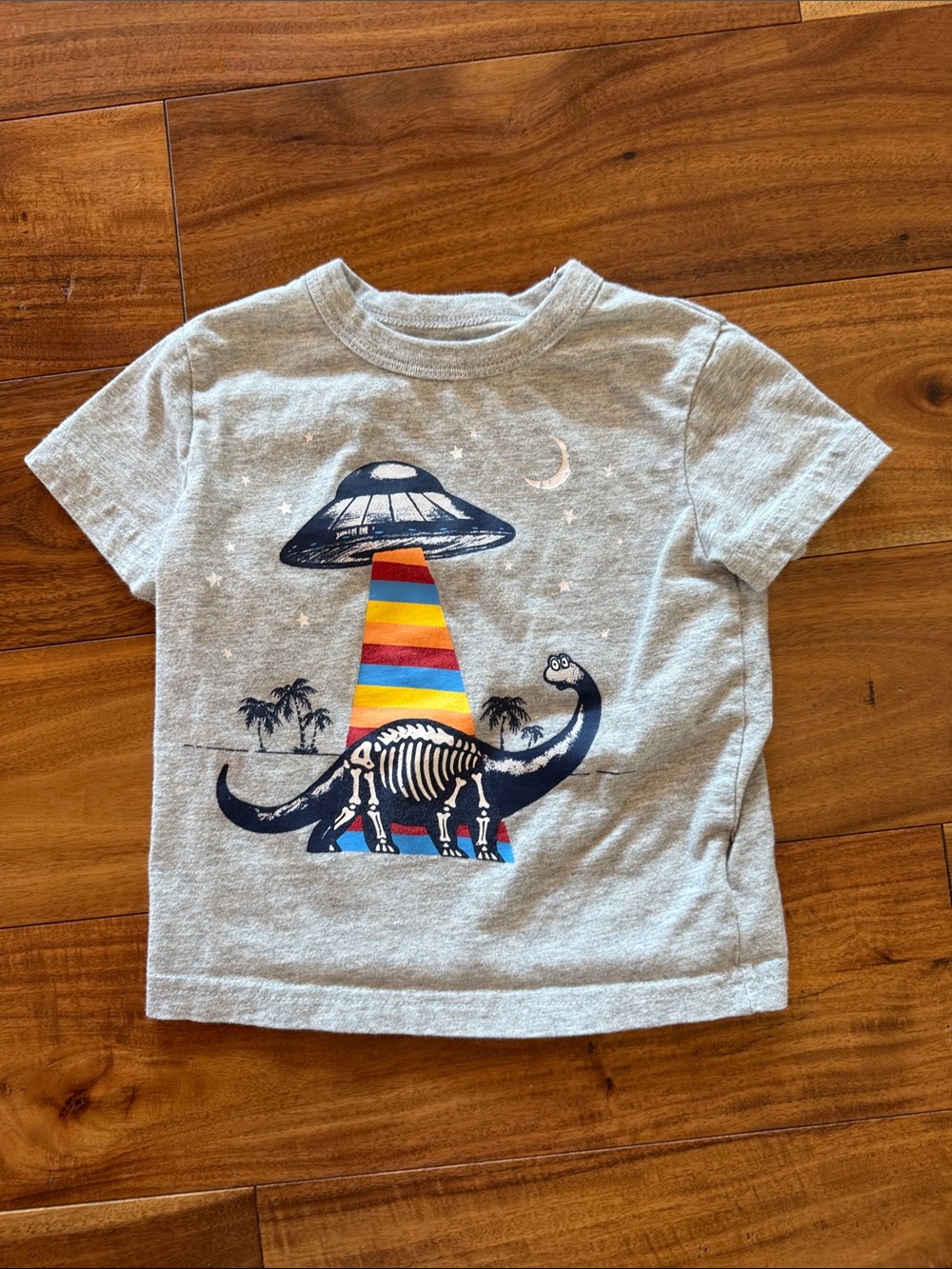 Kids Grey Dino UFO Graphic Tee